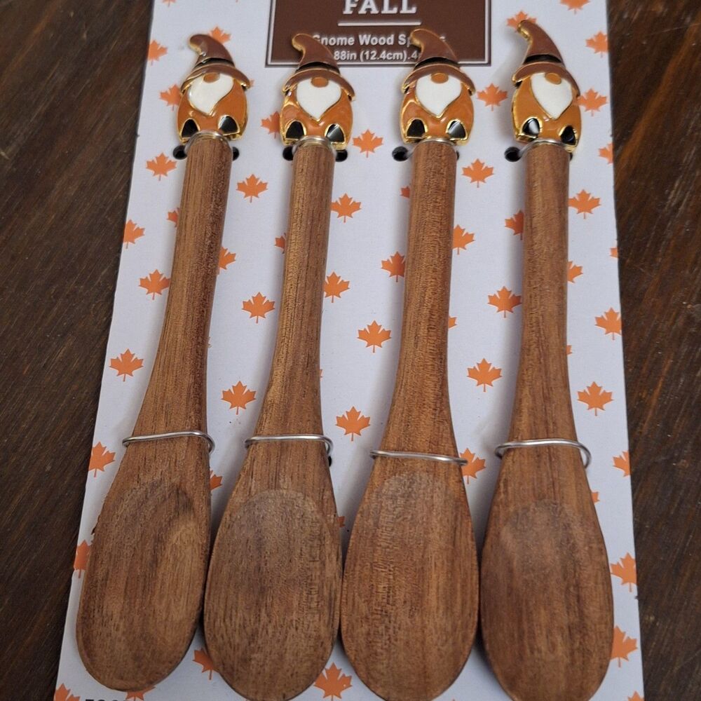Fall Gnome Wooden Spoons Set of 4 | 4.88in Decorative Kitchen Utensils